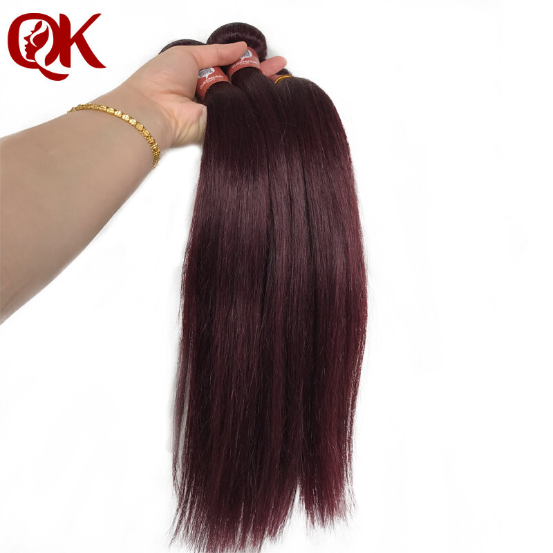 QueenKing Hair Brazilian Straight With Lace Closure 99J Color Remy Hair Weaves Burgundy 3 Bundles Human Hair Bundles and Closure