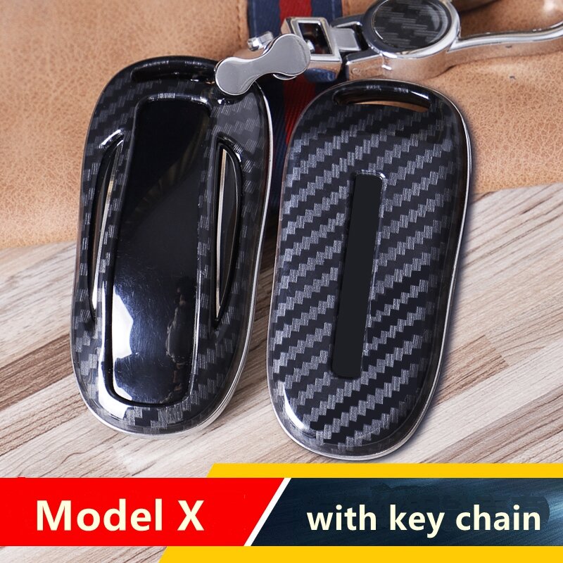 Estilo do carro abs fibra de carbono chave caso capa escudo corrente para tesla modelo s modelo x modelo 3 chave titular protetor acessórios