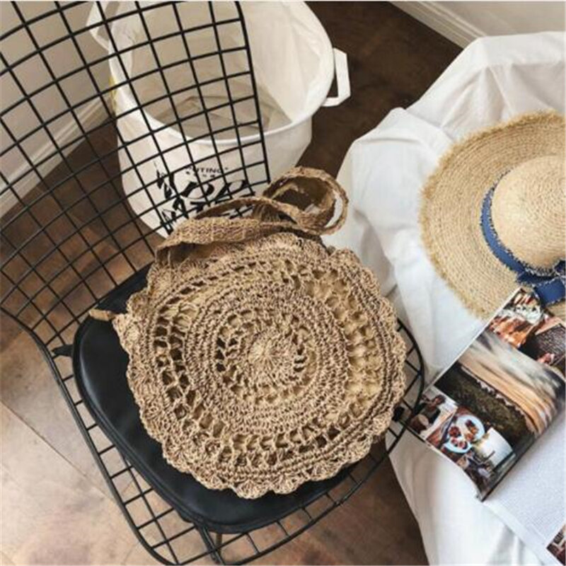 Bohemian Straw Bags for Women Circle Beach Handbags Summer Rattan Shoulder Bags Handmade Knitted Travel Big Totes Bag 2020 New