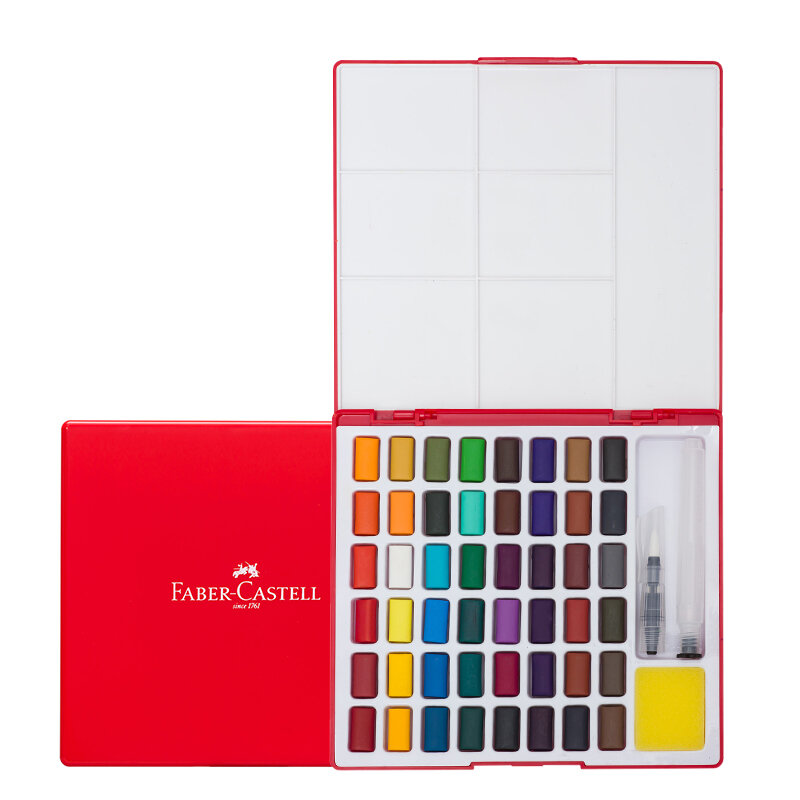 Faber-Castell 24/36/48Color Solid Watercolor Paint Box With Paintbrush Bright Color Portable Watercolor Pigment Art Supplies