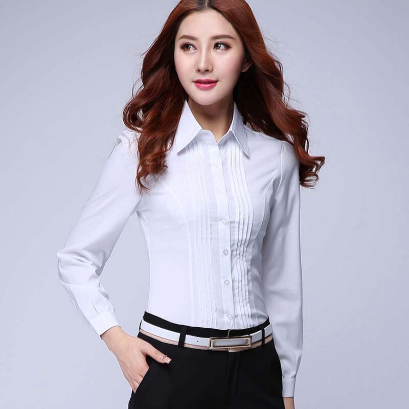 Fashion Formal Shirt Frauen Kleidung Bluse Schlank Langarm Weiße Bluse Elegante OL Büro Damen Arbeiten Tragen Tops Plus größe 5XL