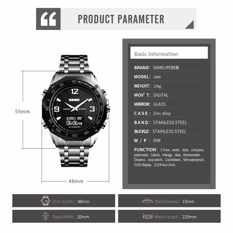 SKMEI Mens Digital Watches Military Compass Sport Watches Countdown Waterproof Alarm Calorie Calculation Men Quartz Wristwatches