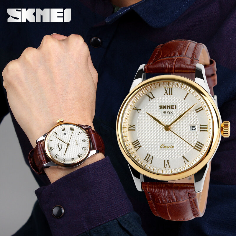 Skmei-男性と女性のためのクォーツ時計,30mまでのブランド,カジュアル,完全なスチール,日付,カップル,防水