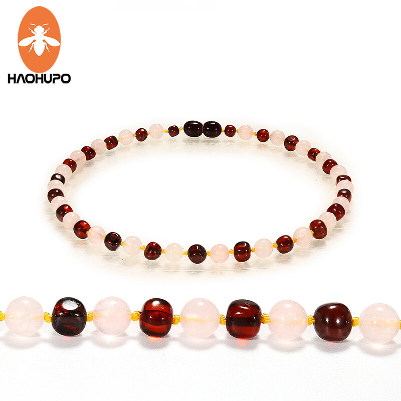 HAOHUPO Янтарное ожерелье для прорезывания зубов, сплетенные круглые бусины из натурального драгоценного камня, полированные натуральные бал...