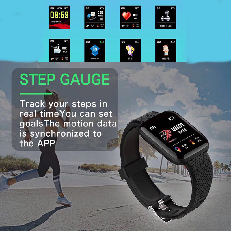 Inteligentny zegarek do monitorowania tętna sport krokomierz z ciśnieniomierzem do biegania dotykowy OLED wodoodporny Fitness inteligentny zegarek mężczyźni kobiety