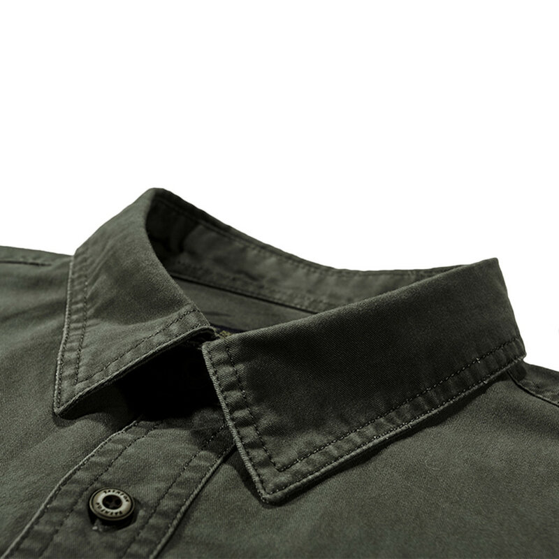 قميص رجالي غير رسمي ضيق مناسب مطرز عسكري لون نقي جيب قصير الأكمام قمصان رجالي فستان قمصان رجالي c0603