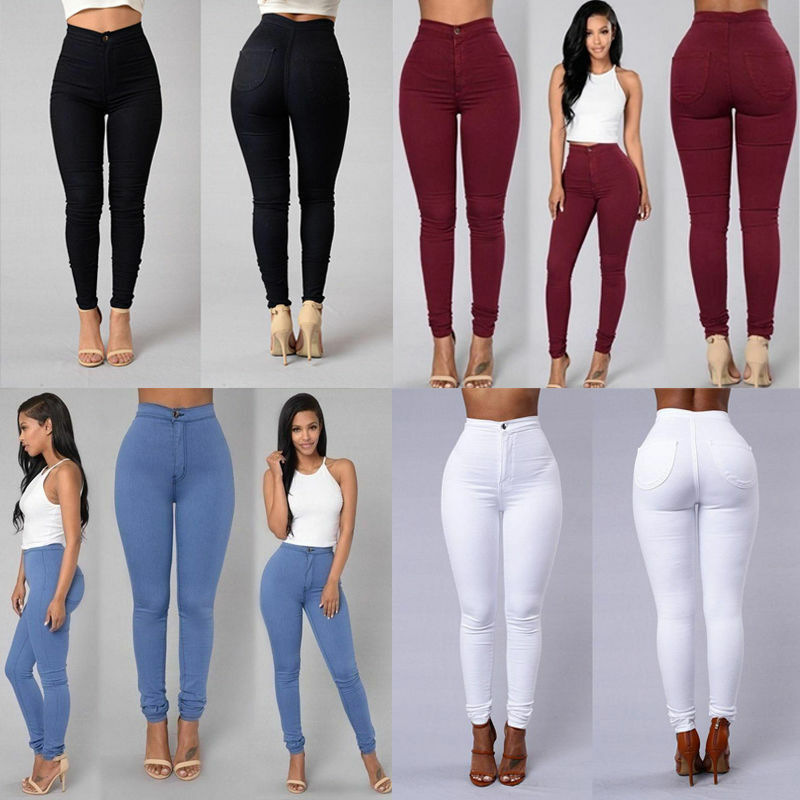 Pantalones vaqueros ajustados para mujer, Jeggings elásticos de cintura alta, Color puro, pitillo, gran oferta, novedad de 2023