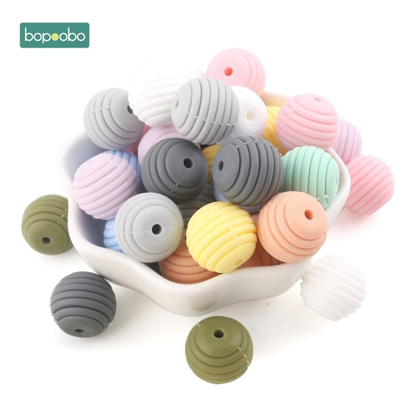 Bopoobo-baby silicone dentição anel, esferas espirais redondas, grau alimentício, 15mm, diy, bpa livre, 10pcs
