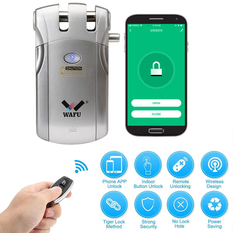 Wafu 018 w pro wi fi inteligente fechadura da porta de controle remoto bloqueio de segurança invisível keyless inteligente bloqueio ios android app desbloquear