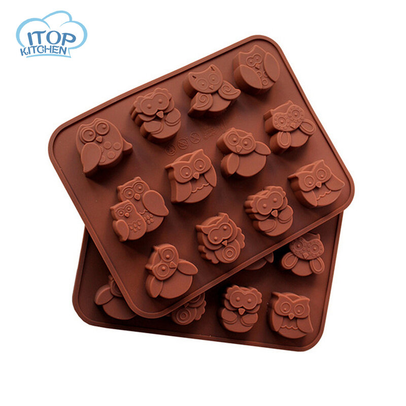 Coruja marrom molde de chocolate molde de gelo 3d 12 forma diferente diy fondant molde comida grau silicone sobremesa bolo ferramenta