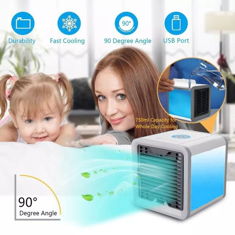 Portable Mini USB Air Conditioner Multifunction Cooling Fan with 7 Colors LED Lights Air Humidifier Purifier for Home Office
