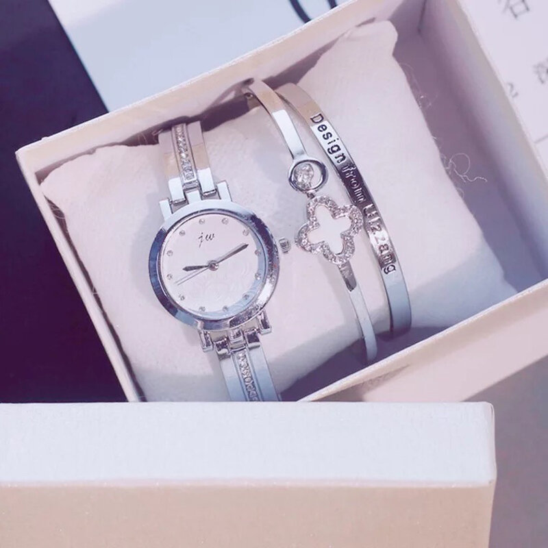 2019 Fashion Gold Lady Wristwatch Luxury Simple Women Bracelet Watches Casual Stylish Female Gift Clock 3 Pcs set  Ulzzang Style