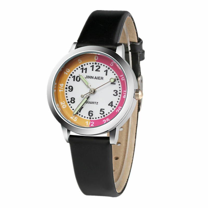 คลาสสิกดิจิตอลเด็กนาฬิกาแฟชั่นการออกแบบสีชมพูฟ้าหนังเด็กนาฬิกาควอตซ์เด็กวันเกิดของขวัญ