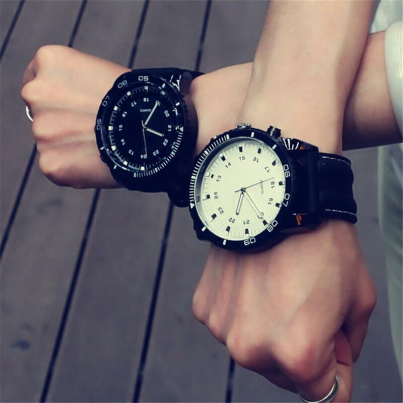 2018 Sport Large Dial Men Women Watch Faux Leather Band Quartz Wrist Watch Couple Gift