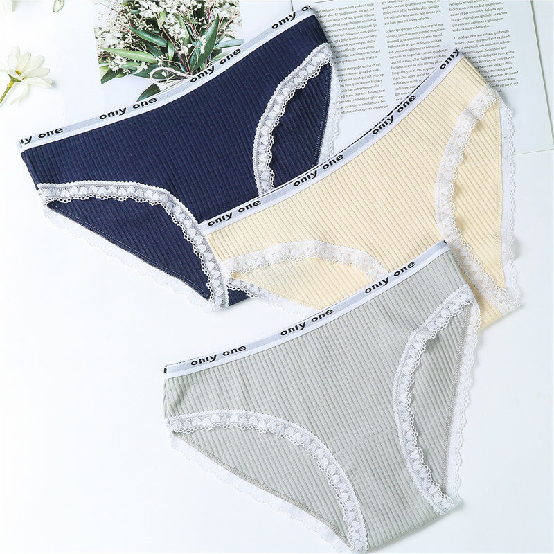 3Pcs Sexy Lace Panties Women's Cotton Underwear Seamless Cute Bow Girls Briefs Soft Comfort Lingerie Fashion Female Sexy Underpa