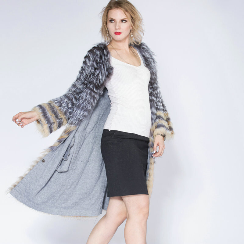 Sandbar Fur Wholesale Genuine Leather Real Fox Fur Sliver Fox Fur Women Coats Female natural color Real Fox Fur