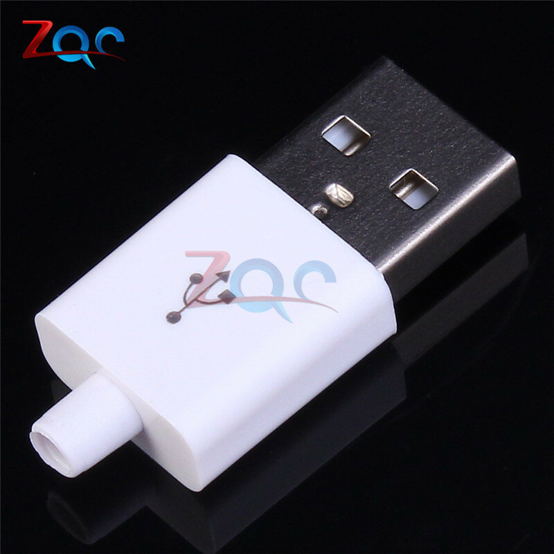 10PCS Male USB Connector Kit 5P 5pin USB 2.0 Plug Type A DIY Components White w/Plastic Cover