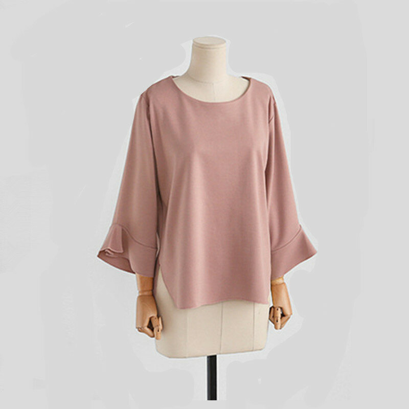 Blusa de chiffon de alta qualidade, camisa feminina de verão, top casual para mulheres, branco, preto, rosa, manga flare, roupas femininas, plus size 4xl
