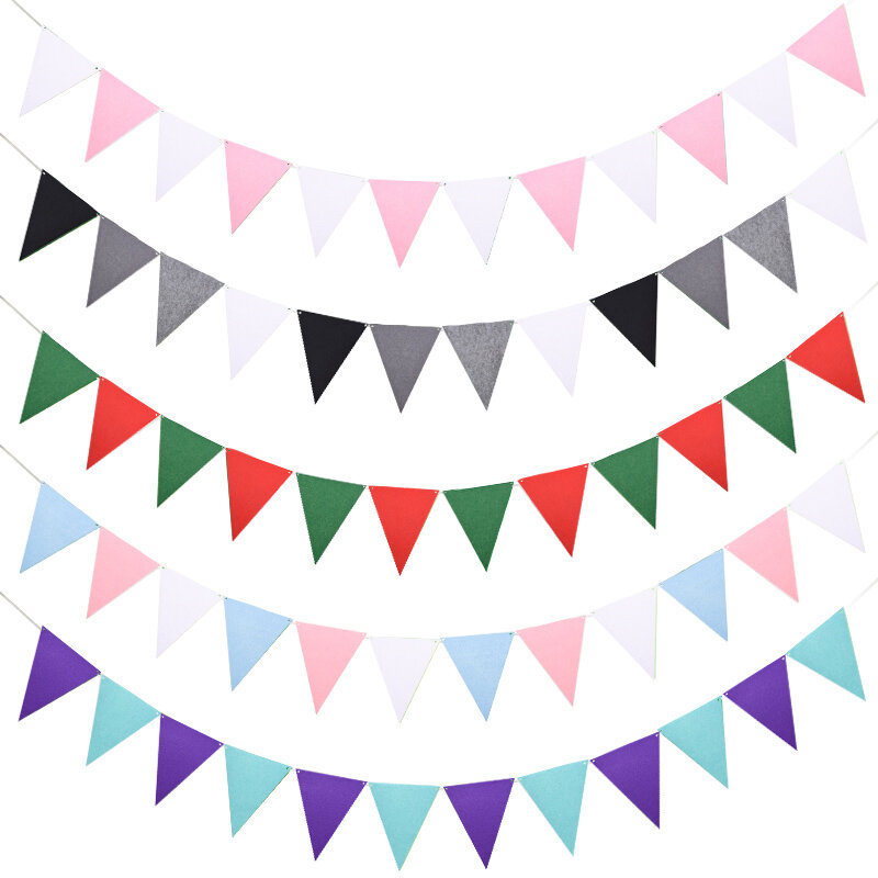 12Pcs/set 13*17cm Flags Strings Felt Banner Garlands Birthday Bunting Pennant Baby Shower Wedding Party Decoration Supplies