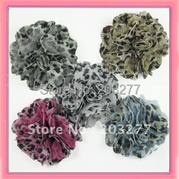 Pengiriman gratis! 24 pcs/lot 3 inch Baru chiffon leopard mesh fabric bunga 5 warna untuk pilihan anda