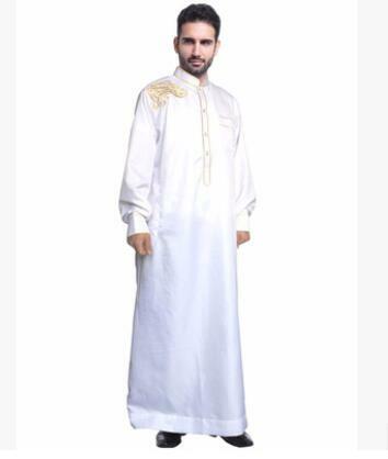 1ชิ้น/ล็อตมุสลิมเสื้อผ้าอิสลามสำหรับผู้ชายเย็บปักถักร้อยผู้ใหญ่Jubba Thobeชายโพลีเอสเตอร์ยาวJubba Thobe