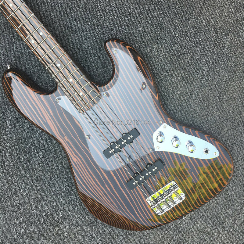 New zebra wood four string electric bass, real photos, factory wholesale. Can be modified