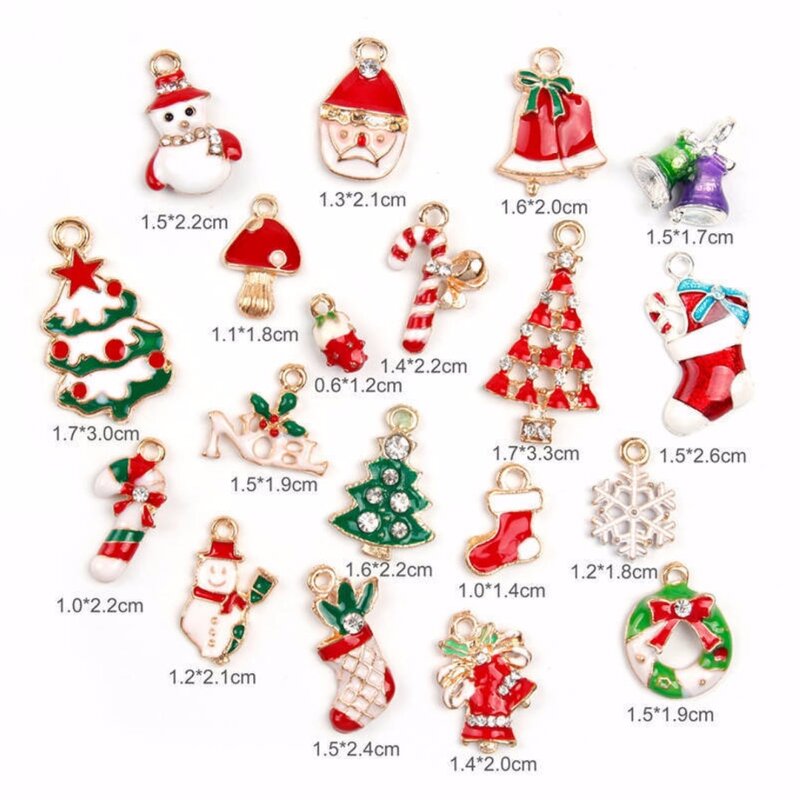 19pcs Mixed Christmas Charms Set Jewellery Pendants Party Home Decor Metal Alloy 2 Styles