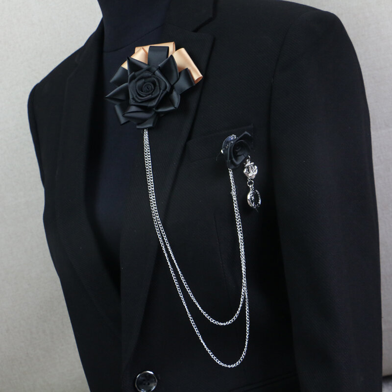 Free Shipping fashion MEN'S 2016 male female MC pectoral brooch fringed suit accessories Korean Black Rose Corsage on sale