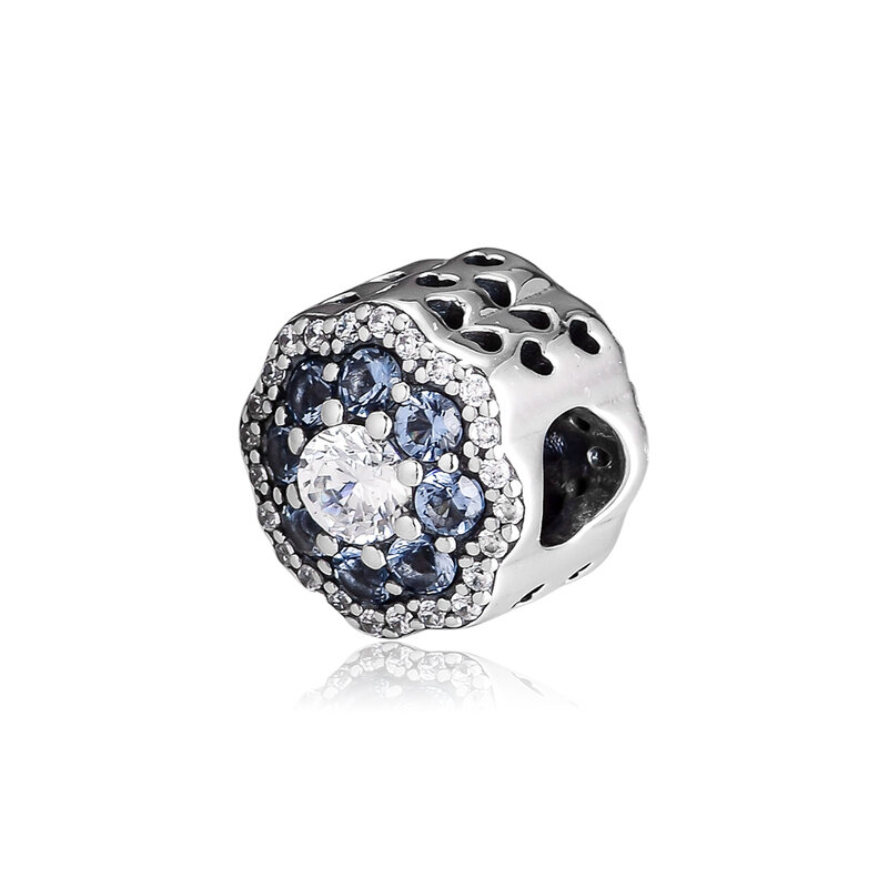 Joyería de plata esterlina 925 para mujer, abalorio de flores azules brillantes, apto para pulsera, fabricación de joyas, collar