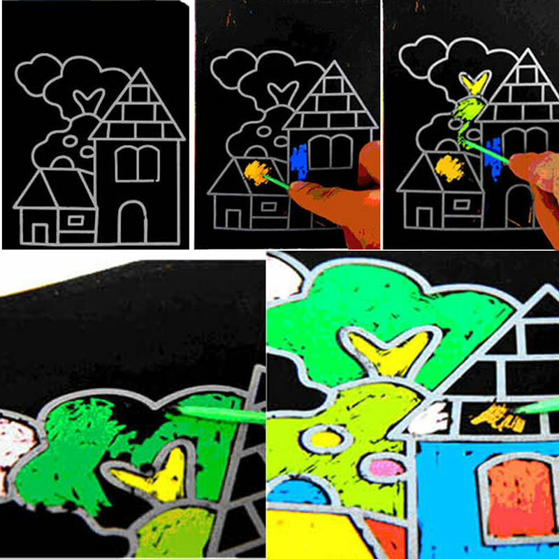 10 pcs 13x9.8 ซม.Scratch Art กระดาษ Magic ภาพวาดกระดาษพร้อมสำหรับเด็กของเล่นภาพวาดที่มีสีสันของเล่น