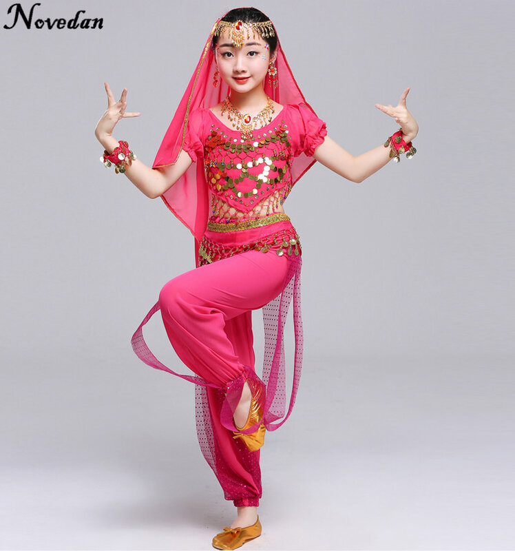 Dzieci dziecko brzuch kostium taneczny orientalne kostiumy do tańca taniec brzucha tancerz ubrania Bollywood indyjskie kostiumy do tańca dla dzieci dziewcząt