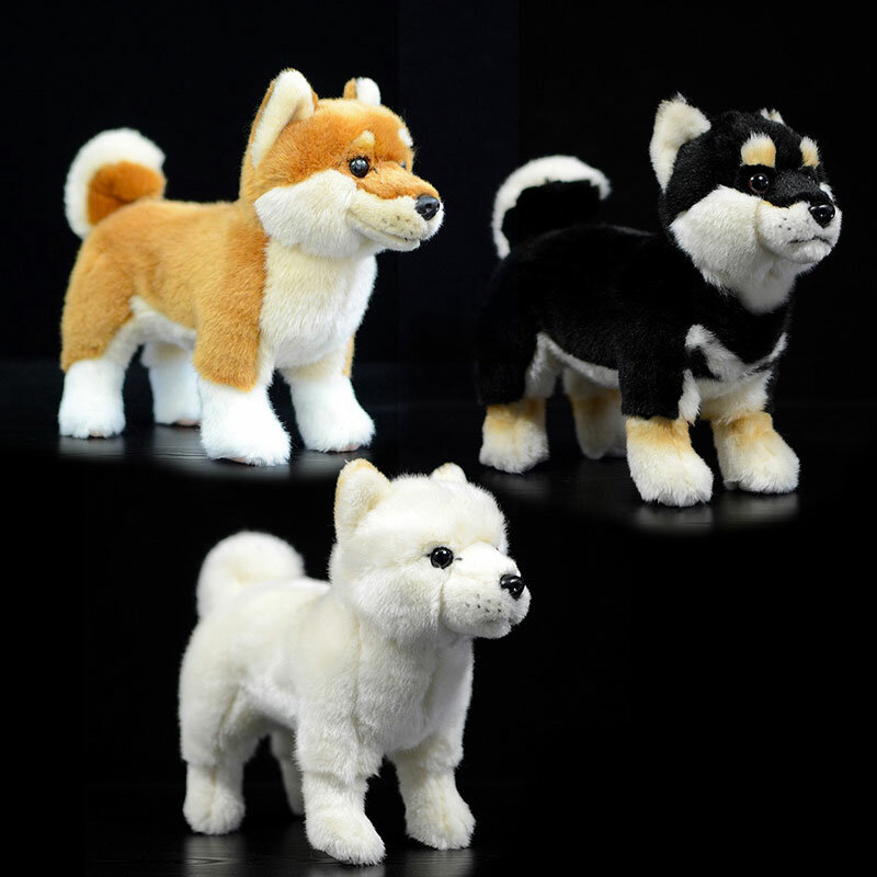20cm vita reale in piedi nero giapponese Shiba Inu peluche morbido realistico cane peluche giocattoli per bambini regali di natale