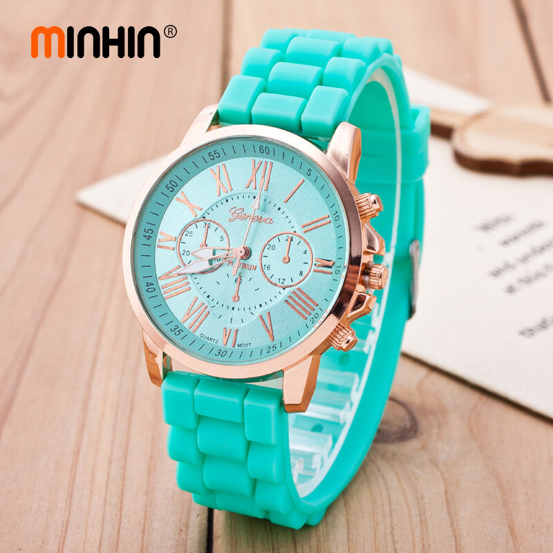 Женские кварцевые часы minhin, модные силиконовые кварцевые наручные часы разных цветов