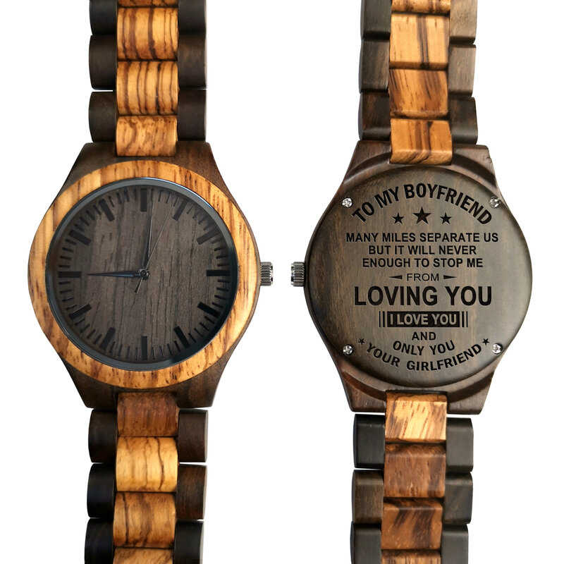Para o meu namorado gravado relógio de madeira presente de aniversário dos homens, presente do namorado, watche de madeira, watche dos homens