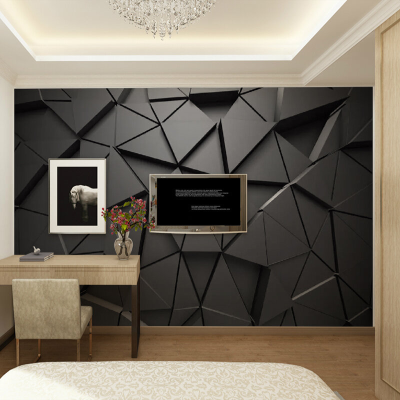 Modern Kreatif 3D Geometris Abstrak Abu-abu Segitiga Besar Mural 3D Wallpaper Ruang Tamu TV Dinding Dekorasi Rumah Dinding Kain 3D fresco