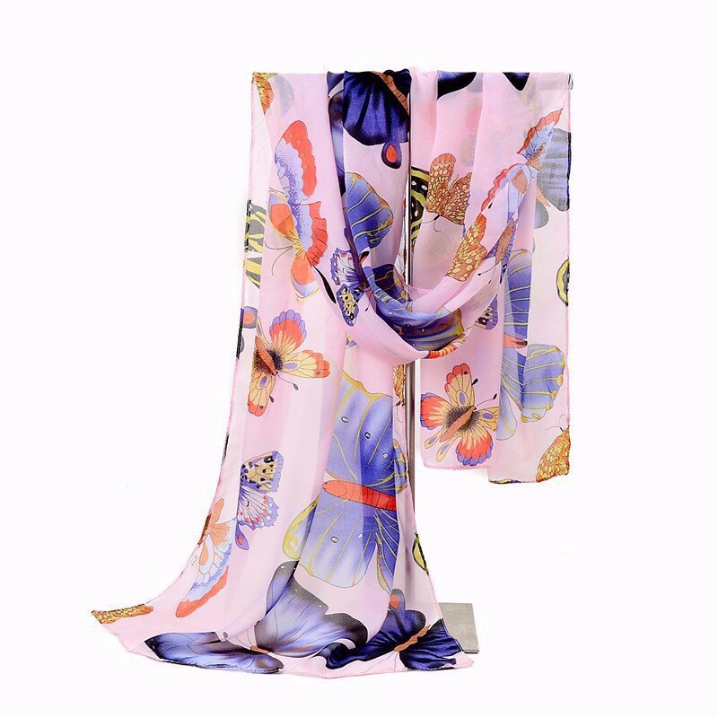 2017 Silk Chiffon Scarf Women Designer Multi Scarves Animal Print Butterfly Printing Scarf Shawl Wrap Female Size 160*45cm