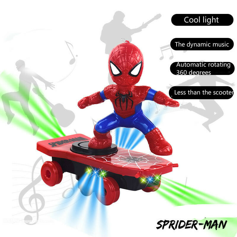 Children Stunt Scooter Toy SpiderMan Iron Man Captain America ElectronicToy Cartoon Action Figure With Music Light