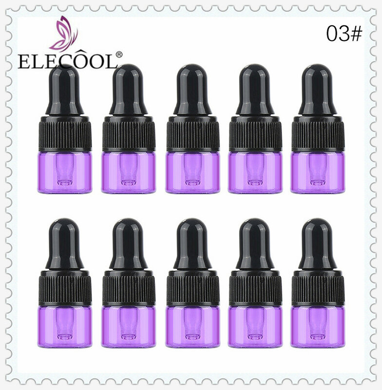 ELECOOL 10 piezas 3 ml/2 ml/1 ml Mini rellenable vacía maquillaje botella de vidrio con cuentagotas contenedor de almacenamiento de líquido de aceite esencial