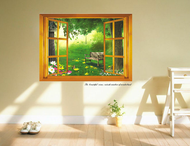 3D Beautiful Garden Views Wall Sticker Cartoon Outside Window Decal Vinyl Art Home Decor