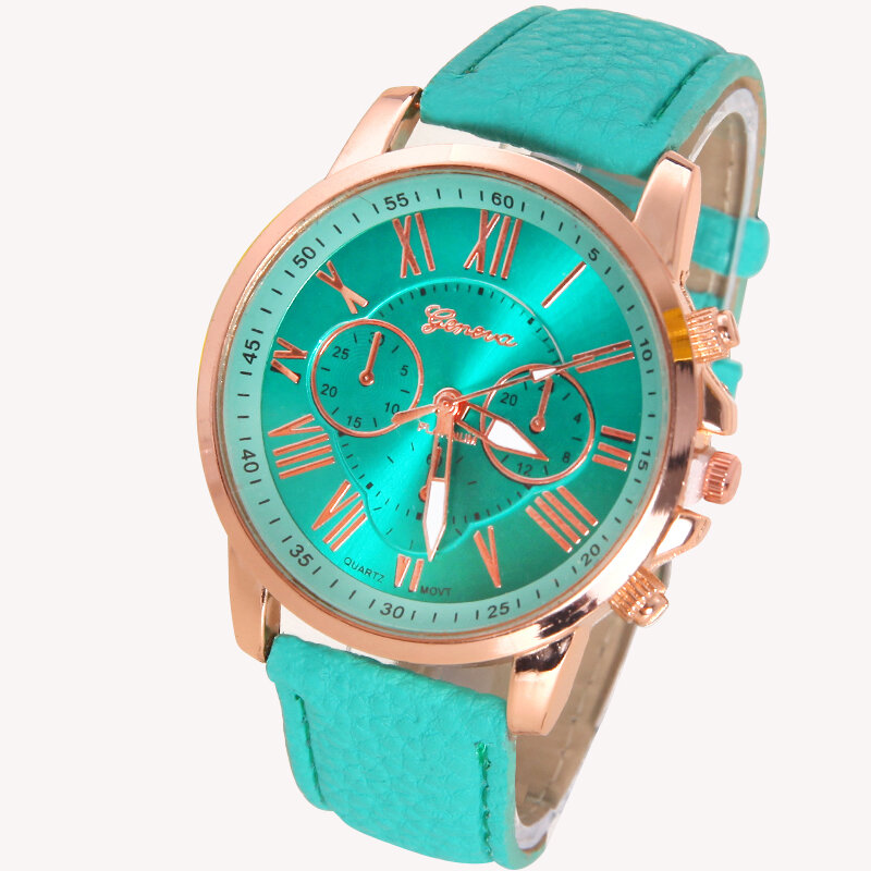 Oryginalna jakość genewa Platinum zegarka kobiet moda romantyczny Brand New PU zegarek z paskiem skórzanym sukienka reloj panie złoty prezent A578