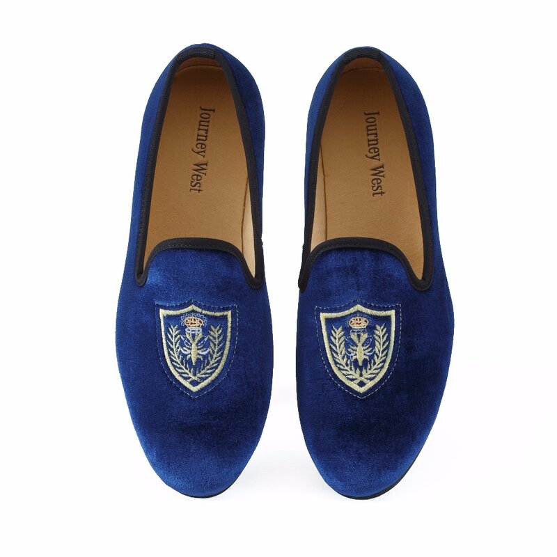 New Fashion Men Blue Velvet Loafers Casual Shoes Slip-on Mens Dress Shoes British Men's Flats Party and Wedding Loafer US 7-13