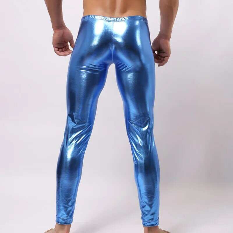 Pantalones de cuero sintético para hombre, mallas ajustadas, brillantes, para discoteca, cantantes, bailarines, ropa de discoteca