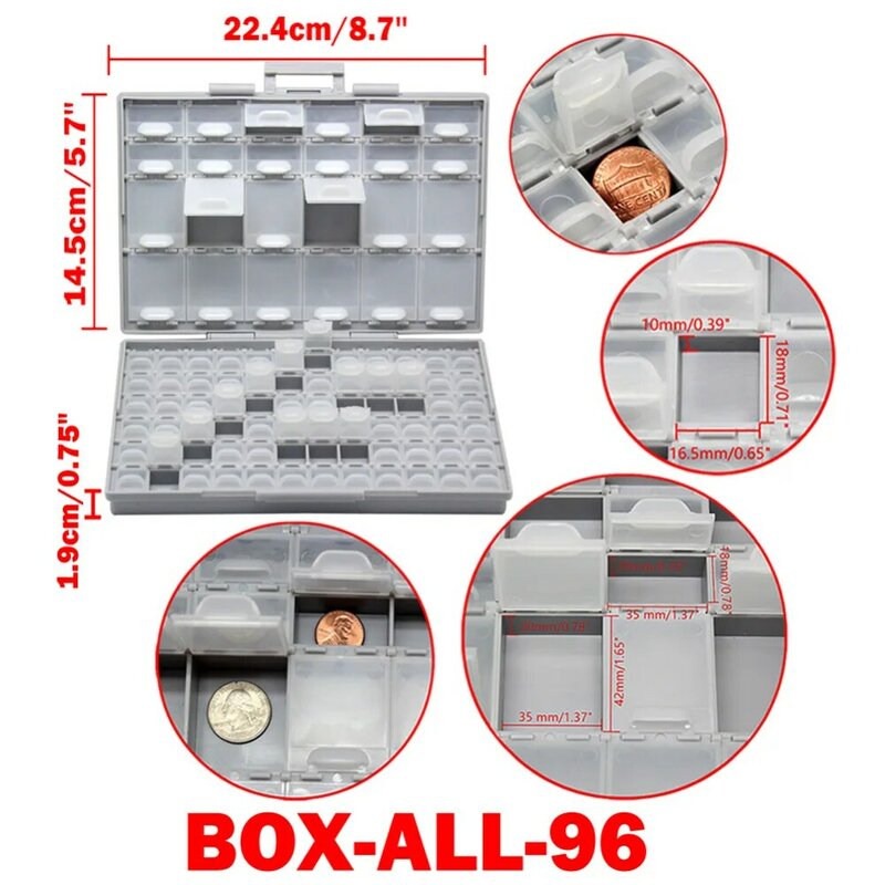 AideTek 전자 smd 스토리지 케이스 및 오거나이저 SMD SMT 저항 커패시터 인클로저 플라스틱 도구 상자, 화이트 박스 BOXALLCOM3