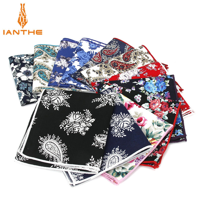 Pañuelo de algodón Vintage para hombre, pañuelos cuadrados de bolsillo, pañuelo de Cachemira con flores azules, novedad de 2018