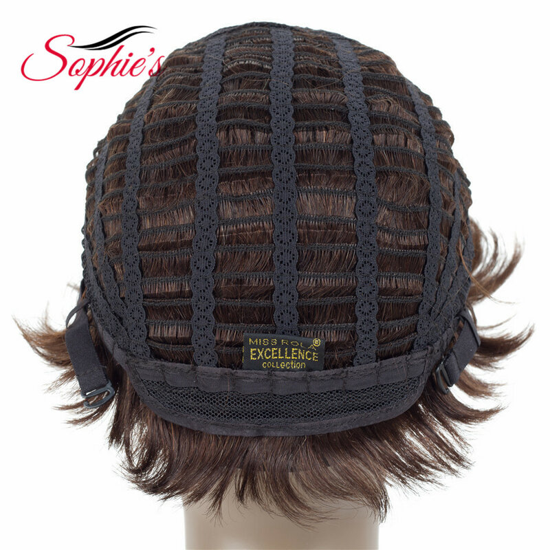 Sophie's-pelucas de cabello humano corto para mujer, pelo Natural ondulado de 4 ", negro Natural 100%, no Remy, hecho a máquina, H.VERA