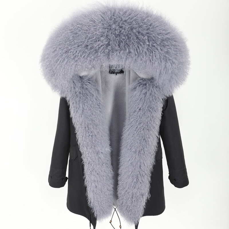 Abrigo con capucha de piel de oveja de mongolia para mujer, parka de piel de cordero de lujo, ropa de abrigo de invierno, moda de MAO KONG, 20