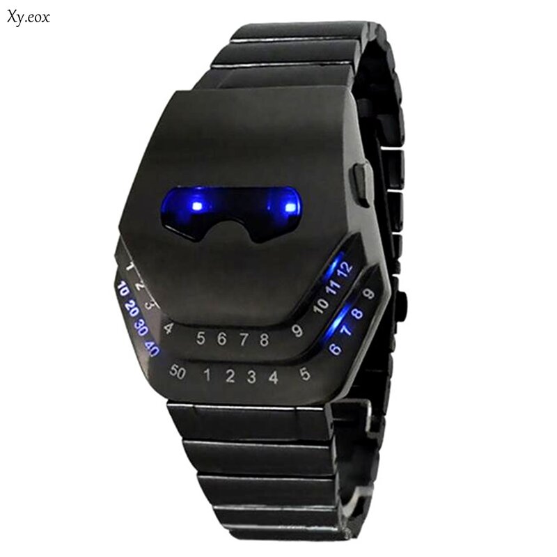 Relógio de pulso masculino de aço inoxidável LED azul cabeça de cobra presente de moda legal