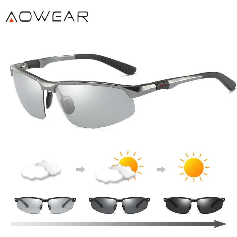 AOWEAR-gafas de sol fotocromáticas polarizadas sin montura para hombre, lentes camaleón para conducir de día y noche, gafas antideslumbrantes para Conductor de coche