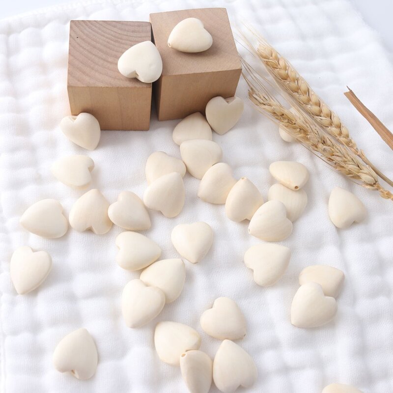 mamihome 20mm 150pc Wood Hearts Beads DIY Bracelet Accessories Food Grade Wooden Teething Toys Nurse Gifts  Baby Teether