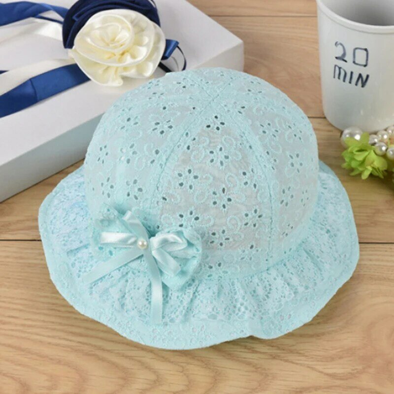 Sombrero de pescador con lazo y perlas para niñas, gorra de pescador con diseño Floral, estilo panamá, para verano